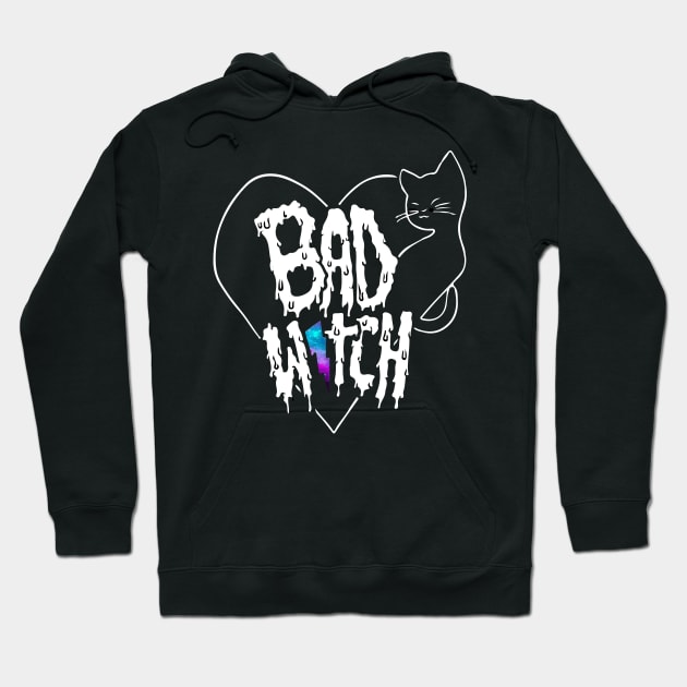 Bad Witch Galaxy Aesthetic Wiccan Halloween Black Cat Hoodie by Prolifictees